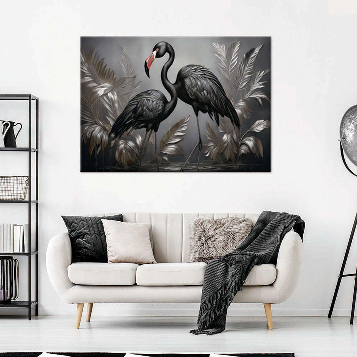 WANDBILD flamingo schwarzvogel abstraktion - Schwarz, Textil (60/40cm) - Feeby