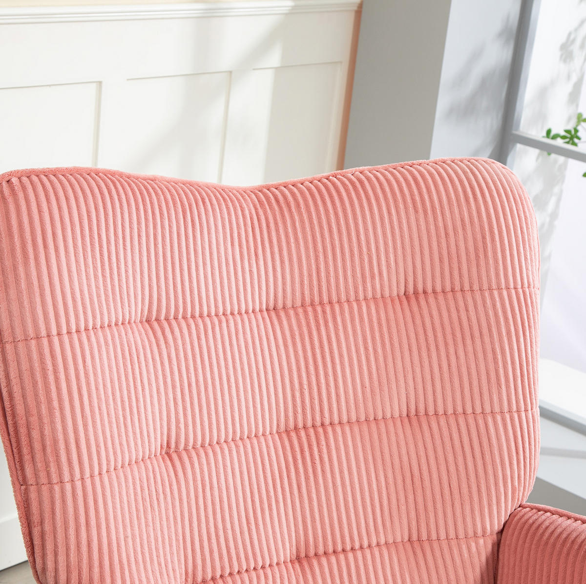 SCHAUKELSTUHL 98/71/101 cm in Rosa mit Kordoptik und Holzkufen - Rosa, Textil (98/101/71cm) - Flora Grace