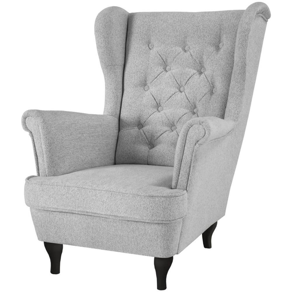 CHESTERFIELD-SESSEL Falco hellgrau mit Wenge Holzbeinen - Silberfarben, Holz/Textil (82/102/92cm) - Beautysofa