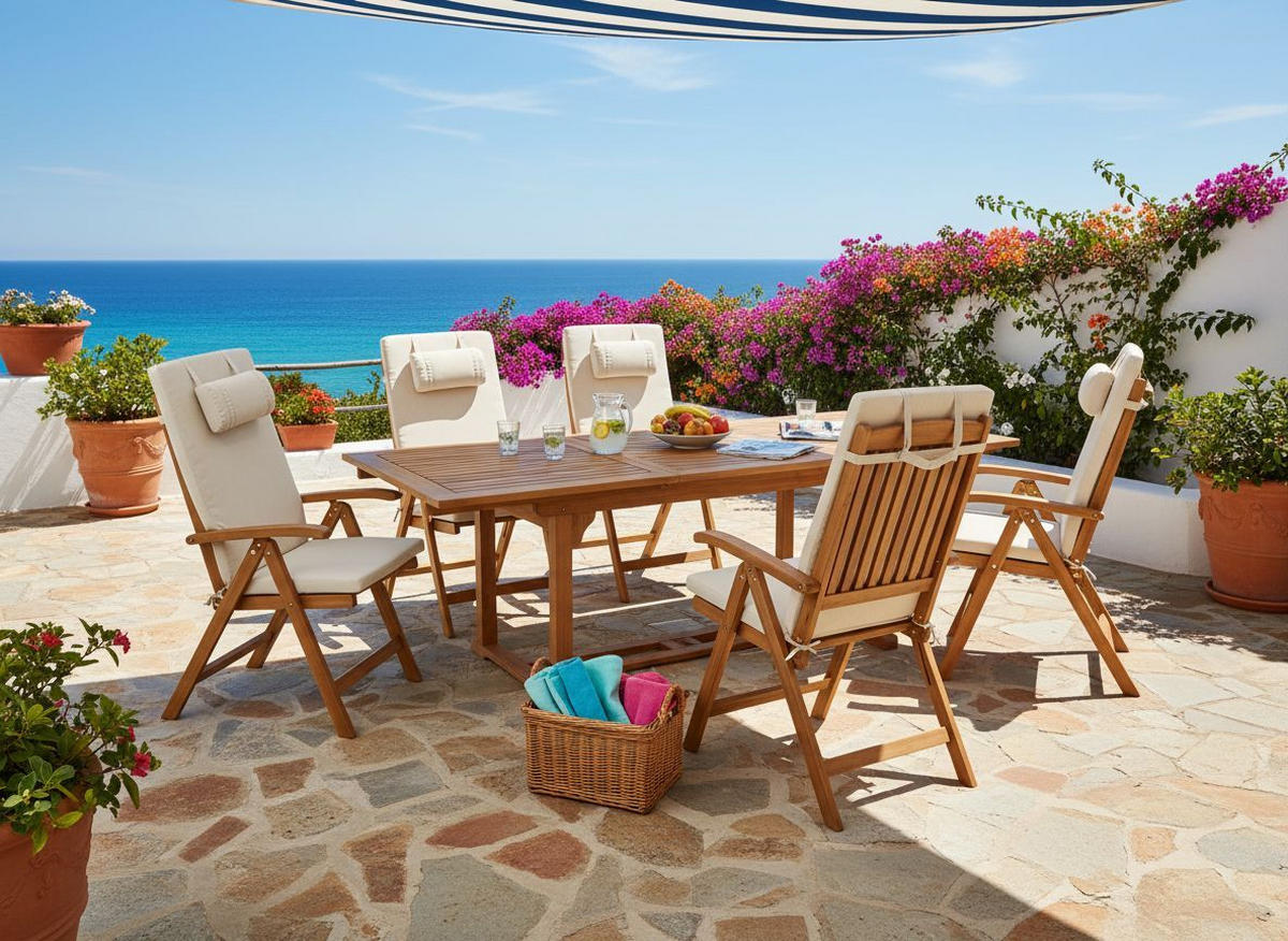 Outdoor-Sitzkissen 6er-Set Hellbeige 50/45 cm Java/Amantea Premium - Beige, Textil (71/71/50cm) - Beliani