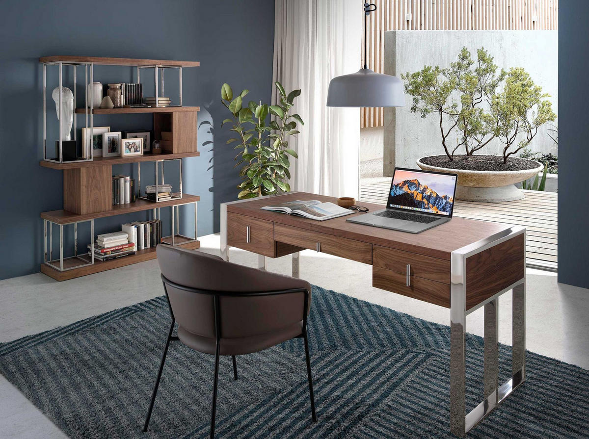 REGAL Regal aus Nussbaum und verchromtem Edelstahl 129/35/170 cm - Edelstahlfarben/Walnussfarben, Holz (129/170/35cm) - ANGEL CERDA