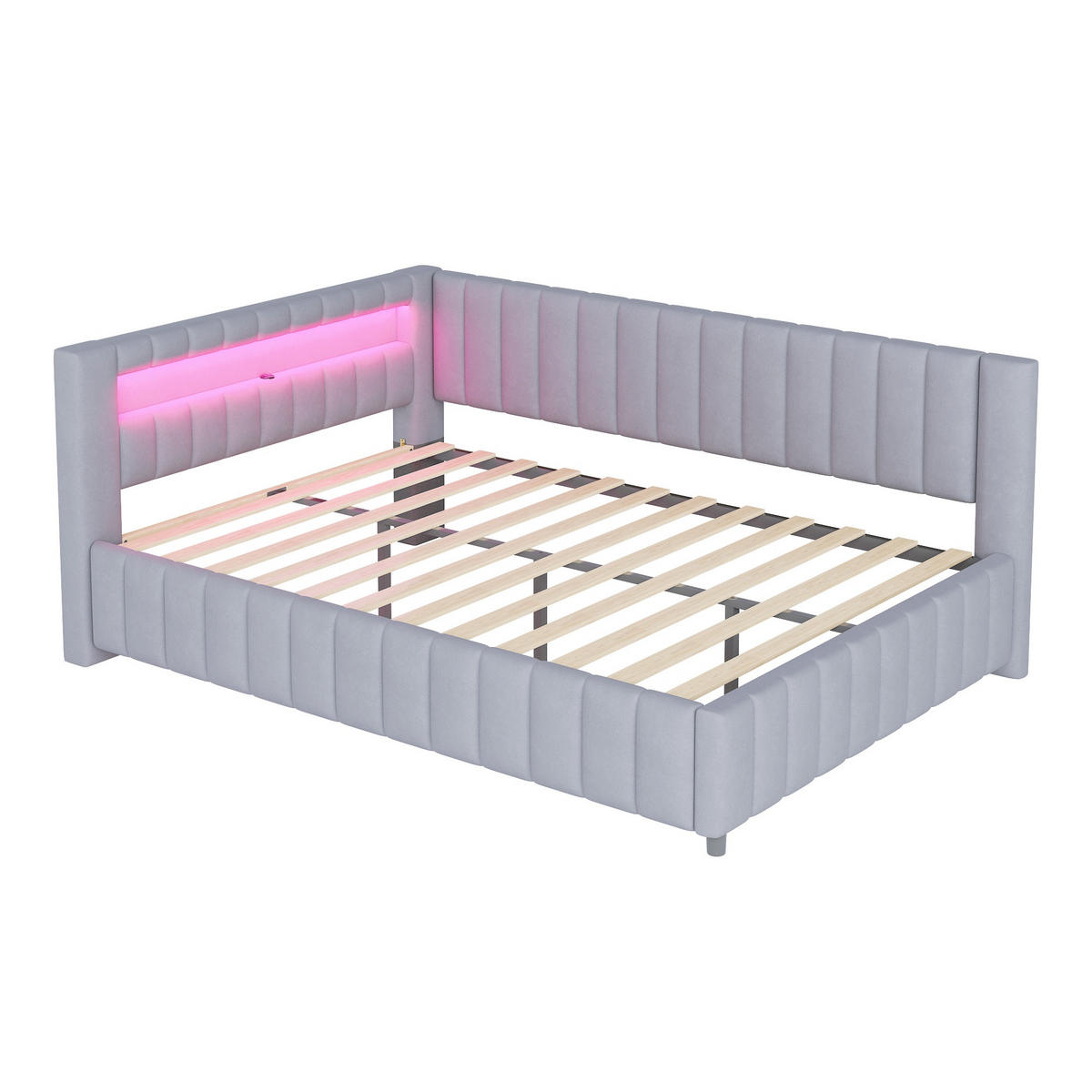 POLSTERBETT 140x200 cm LED USB grau - Grau, Textil (140/200cm) - LEBENLANG