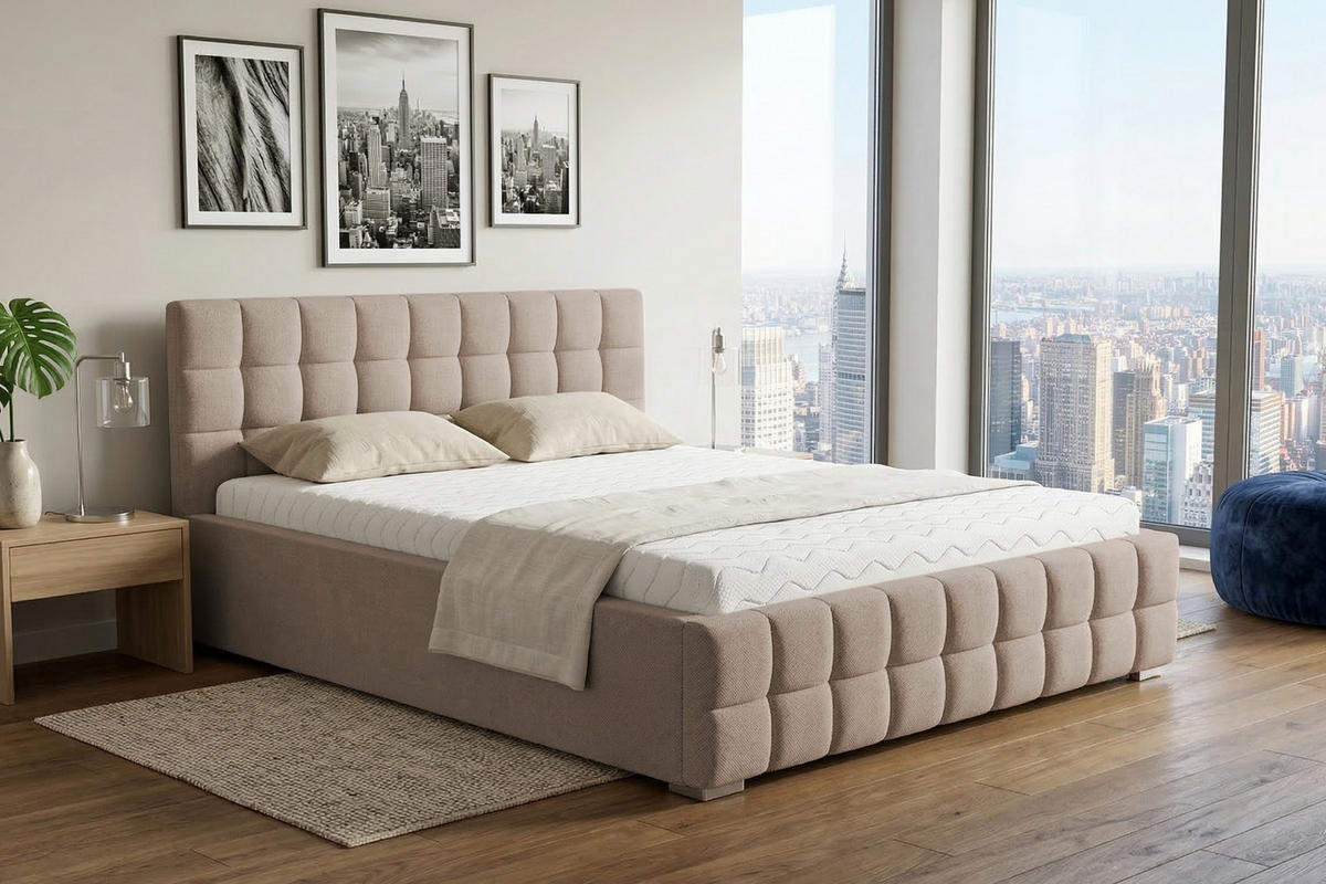 POLSTERBETT LIVO 140/200 in Velours Beige - Beige, Holzwerkstoff/Textil (140/200cm) - Deine Möbel 24