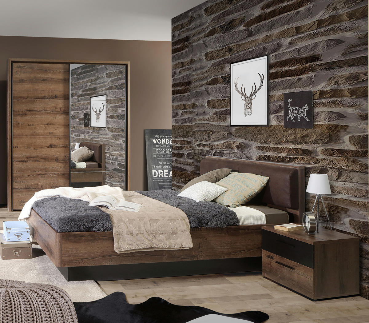 JUGENDZIMMER Jacky in Schlammeiche mit Schwarzeiche 3 teilig - Braun, Holzwerkstoff (120/200/80cm)
