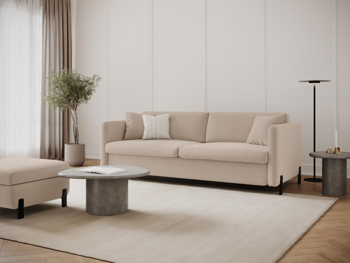 AUSKLAPPBARES-SOFA Gloria aus Samt beige 3 Sitzplätze - Beige, Textil (102/80/202cm) - Micadoni