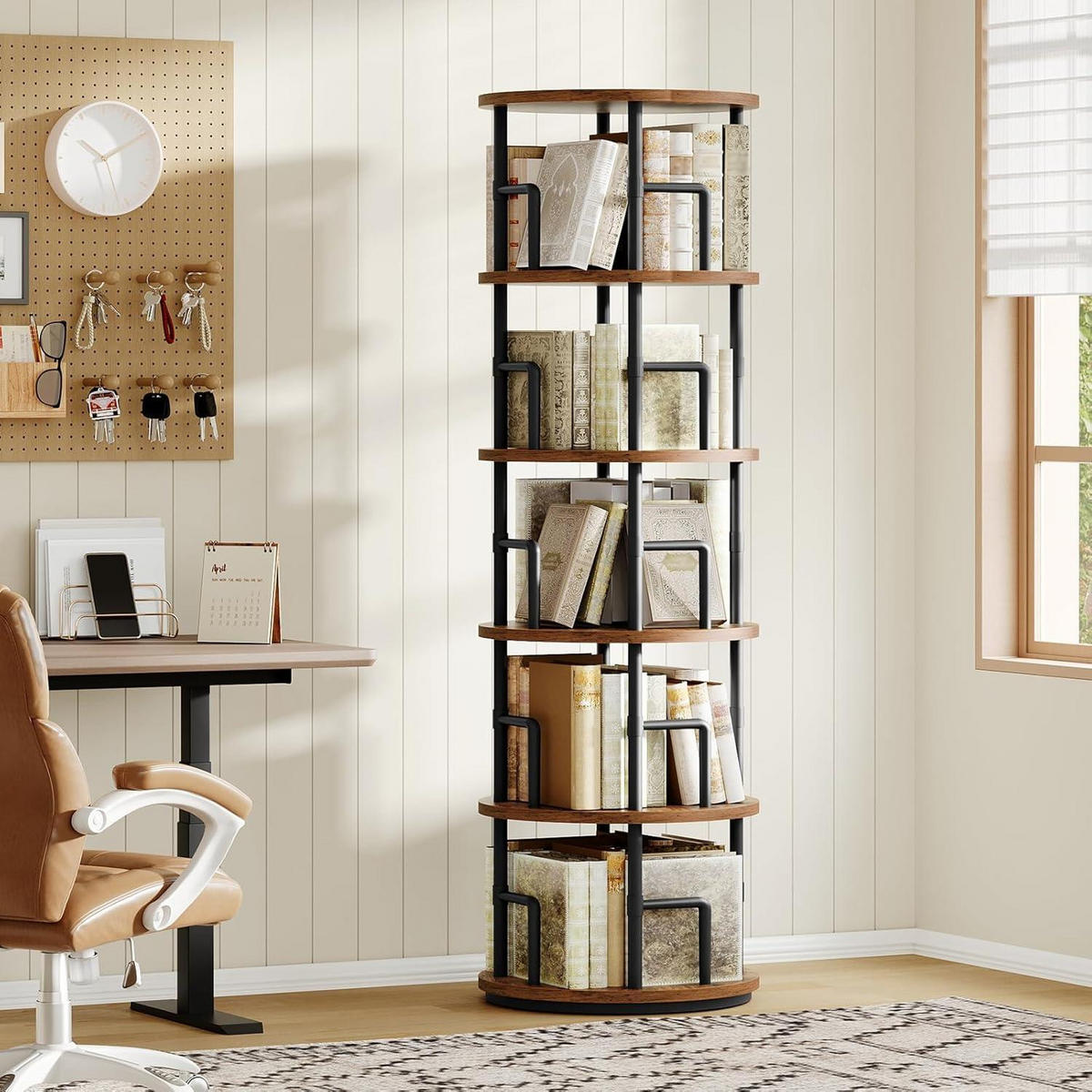 BÜCHERREGAL mit Drehfunktion 5 Ebenen - Braun, Holzwerkstoff (40/160/40cm)