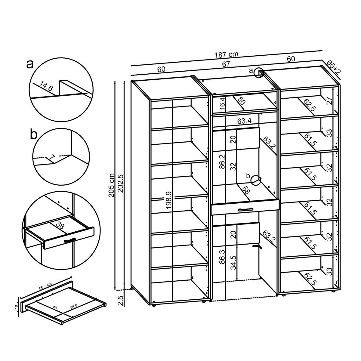 WASCHMASCHINENSCHRANK DUO-I 187cm Breit, 205cm Hoch - Schwarz, Holzwerkstoff (187/205/67cm)
