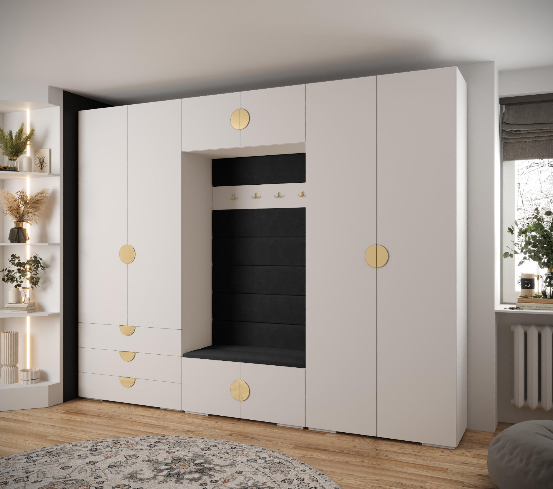GARDEROBEN-SET 236,7/300/47 - Goldfarben/Schwarz, Holz/Kunststoff (300/236.7/47cm) - Abiks Möbel