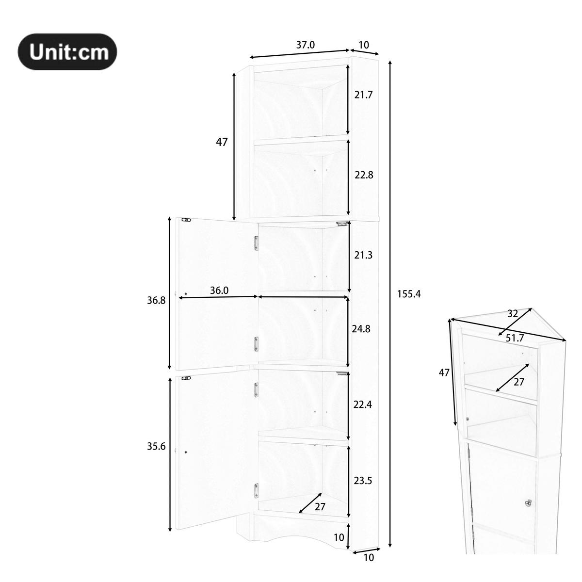 BADEZIMMERSCHRANK 51.7x32x155.4cm in Weiß, feuchtigkeitsbeständig mit 2 Türen - Weiß, Holzwerkstoff (32/155.4/51.7cm) - Modfu