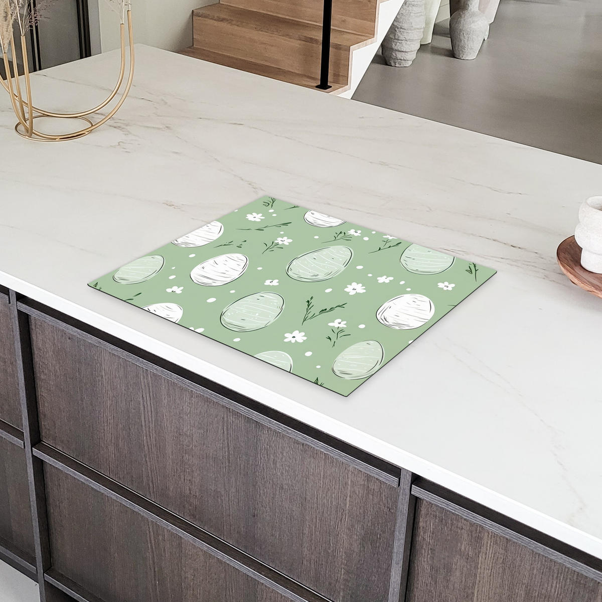 HERDABDECKPLATTE Grün - Eier - Muster Herdabdeckung Induktionsfeld 65x52 cm - Waldgrün, Kunststoff (65/52/0.2cm) - MuchoWow