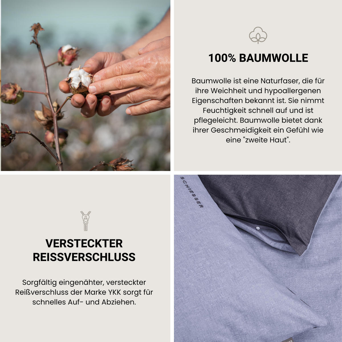 KISSENHÜLLENSET Doubleface - Renforcé - 2-teilig - 40 x 80 cm - Blau - Blau, Textil (40/80cm) - SCHIESSER