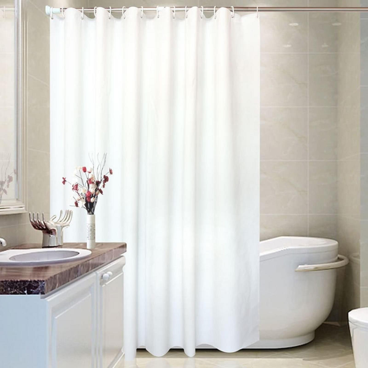 DUSCHVORHANG Weiß PEVA schlicht modern schimmelresistent wasserdicht mit Haken - Weiß, Kunststoff (180/180cm) - MCBOSON