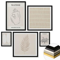 WANDBILDER 5er-Set - 50x50 cm & 20x30 cm & 40x60 cm Schwarzer Rahmen - Linien, Formen, Beige, Weiß - Schwarz, Kunststoff (40/60cm) - ArtPrintCave