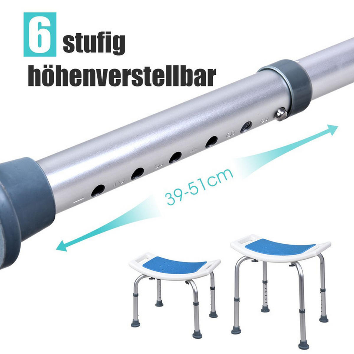 DUSCHHOCKER höhenverstellbar blau - Blau, Metall (51/39/31.5cm) - COSTWAY