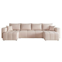 WOHNLANDSCHAFT U-Form Velours mit Bettkasten und Schlaffunktion - Beige, Holzwerkstoff/Textil (318/79/145cm) - Idohome