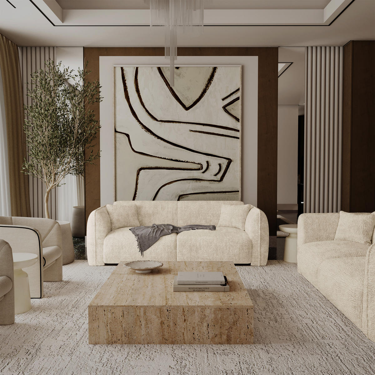 SOFA LUSH Gemusterter Samt Creme 206cm - Creme, Textil (206/72.5/90cm) - Premium Interiors