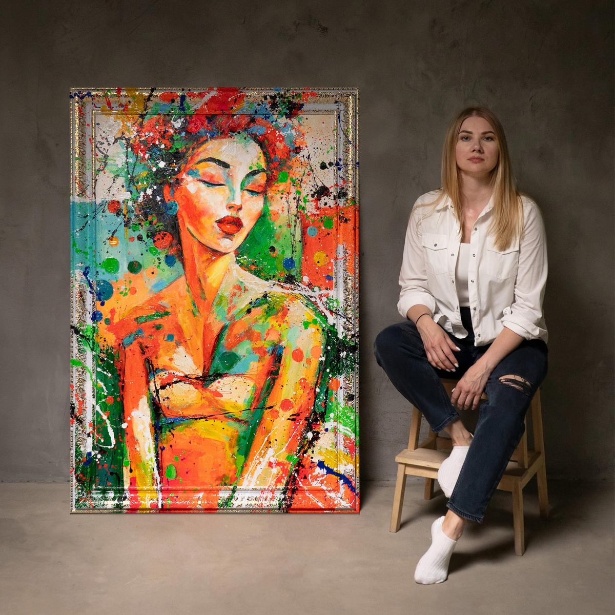 GEMÄLDE Farbe ihres Traums Schattenfugenrahmen Weiß 140x100 cm - Weiß, Holz (140/100cm) - YS-art gallery