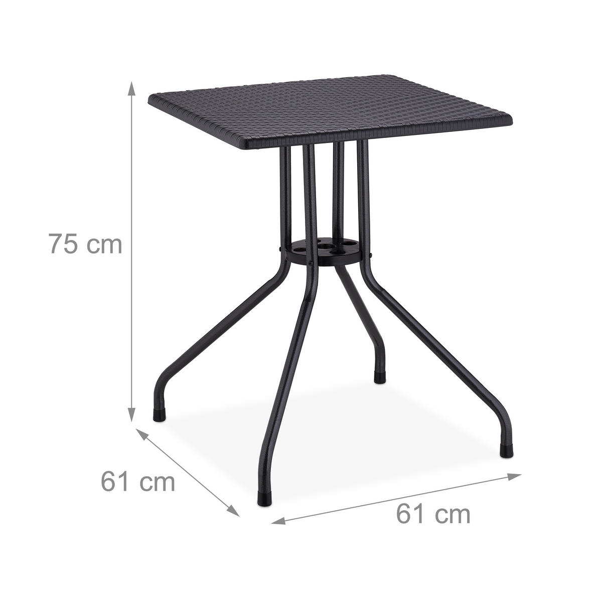 GARTENTISCH - Schwarz, Kunststoff/Metall (61/61/75cm) - Relaxdays