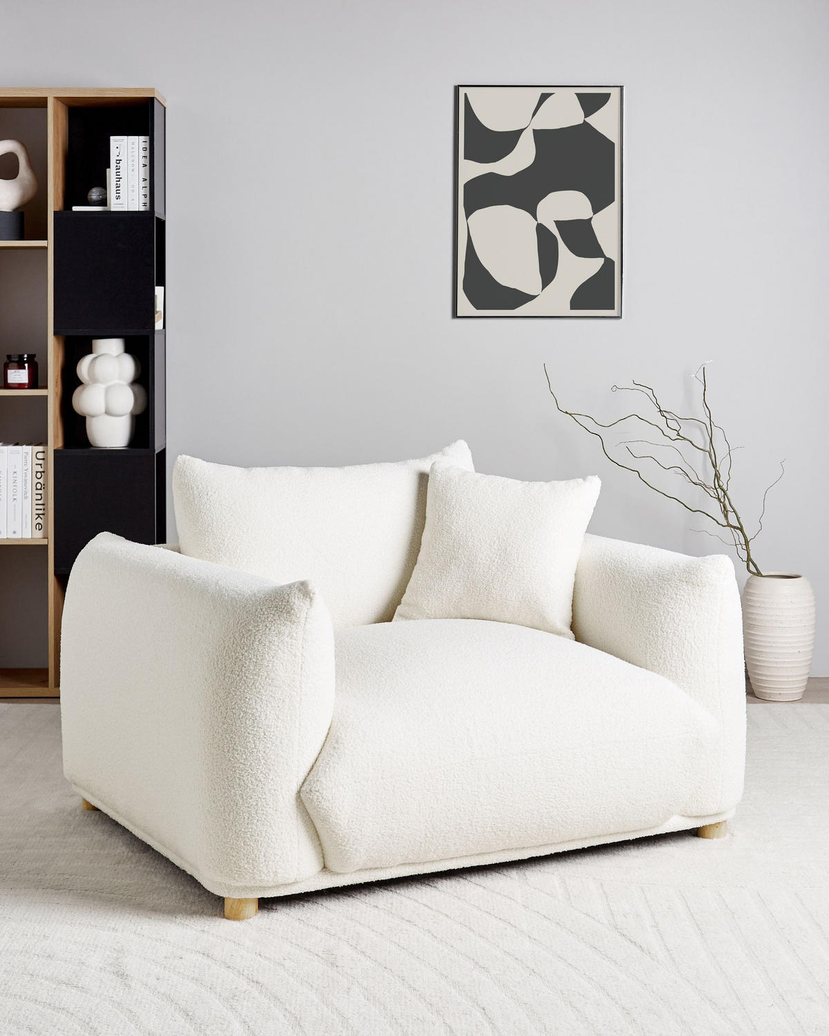 SESSEL Bouclé Cremeweiß Luvos - Creme/Weiß, Textil (120/74/108cm) - Beliani