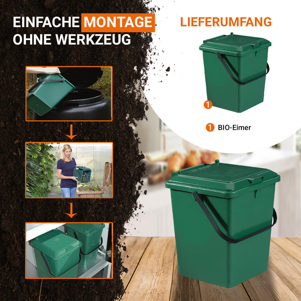 BIO-EIMER 10 L, grün - Grün, Kunststoff (25/30/23cm) - GARANTIA