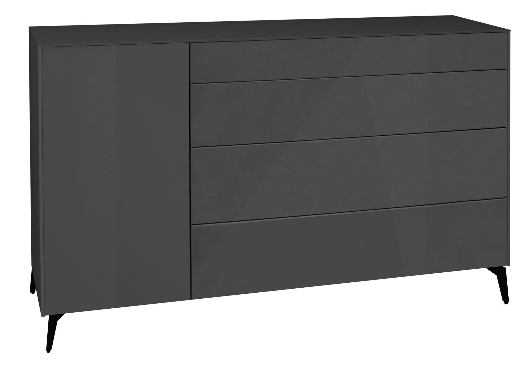 KOMMODE Elfi 169x42x104 Hochglanz Anthrazit/Glas Anthrazit - Anthrazit, Holzwerkstoff (169/104/42cm) - 58aufmkessel