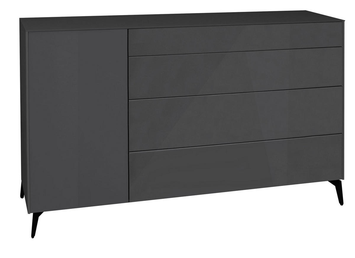 KOMMODE Elfi 169x42x104 Hochglanz Anthrazit/Glas Anthrazit - Anthrazit, Holzwerkstoff (169/104/42cm) - 58aufmkessel
