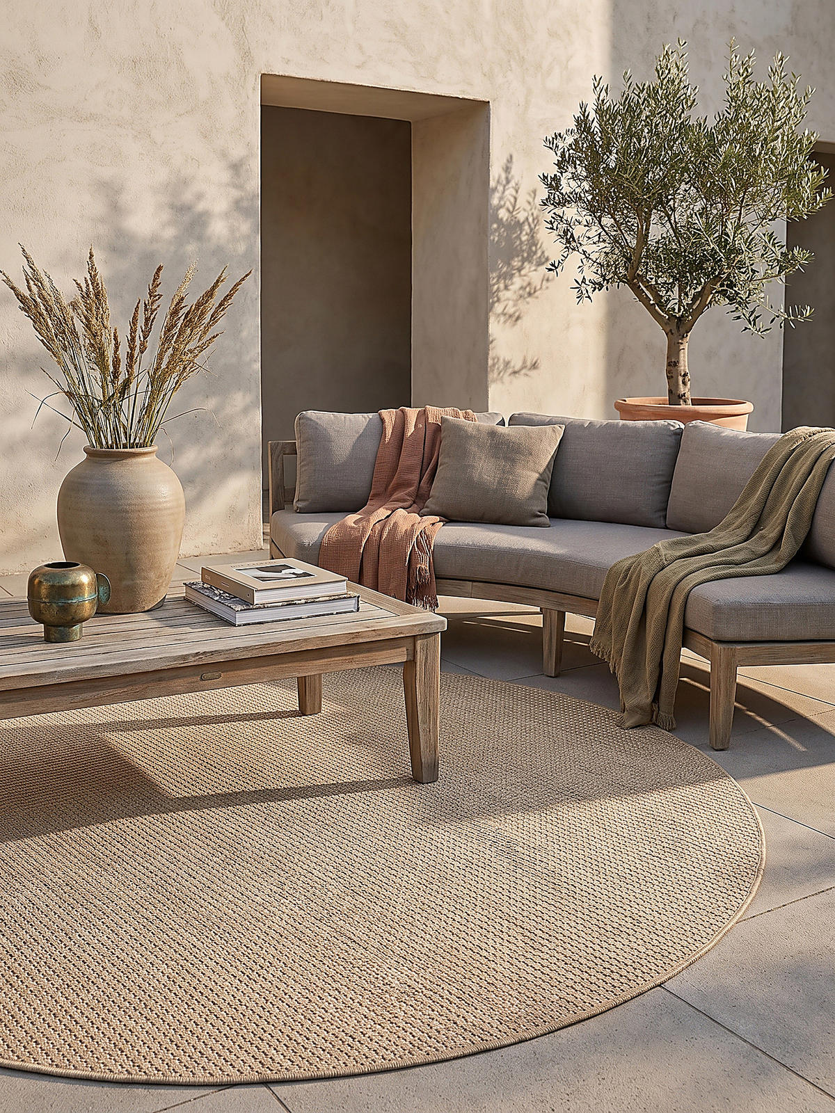 TEPPICH Flachgewebe, Outdoor, Fußbodenheizung-geeignet, VIGOLENO in Sand, Ø 200 cm - Beige, Textil (200/200cm) - KADIMA DESIGN