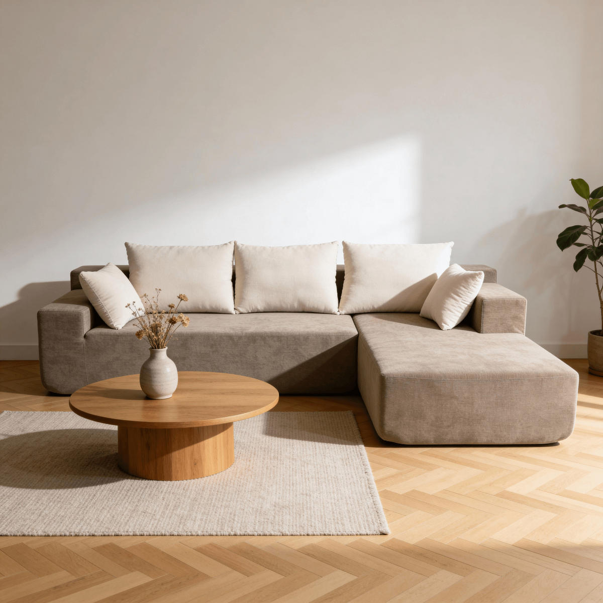 ECKSOFA Luna Sand Weiß 3-Sitzer Rechts - Beige, Textil (267/175cm) - COCO Living