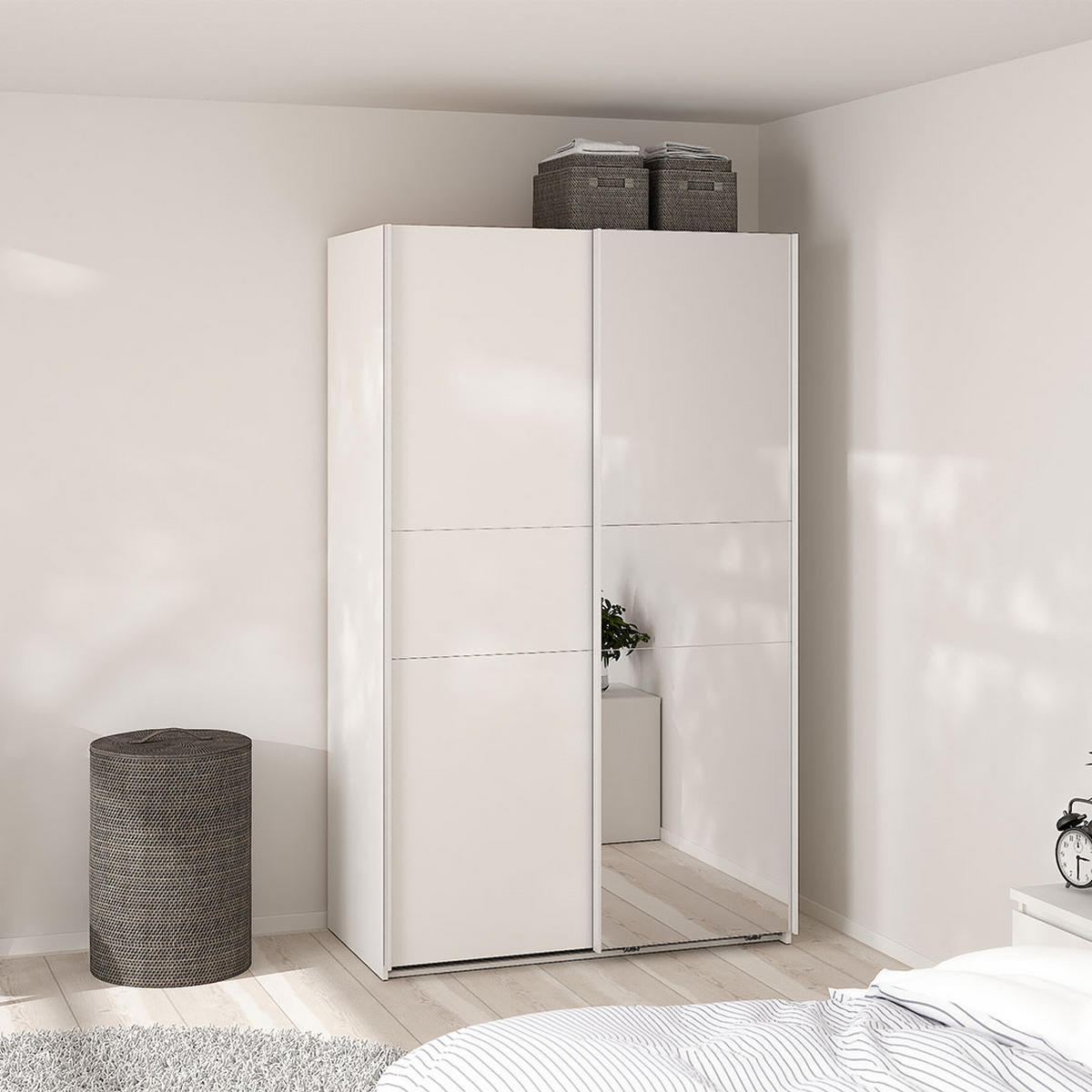 SCHIEBETÜRENSCHRANK, Como, Weiß, Holzwerkstoff, 119 x 67 x 201 cm - Weiß, Holzwerkstoff (119/201/67cm) - ebuy24