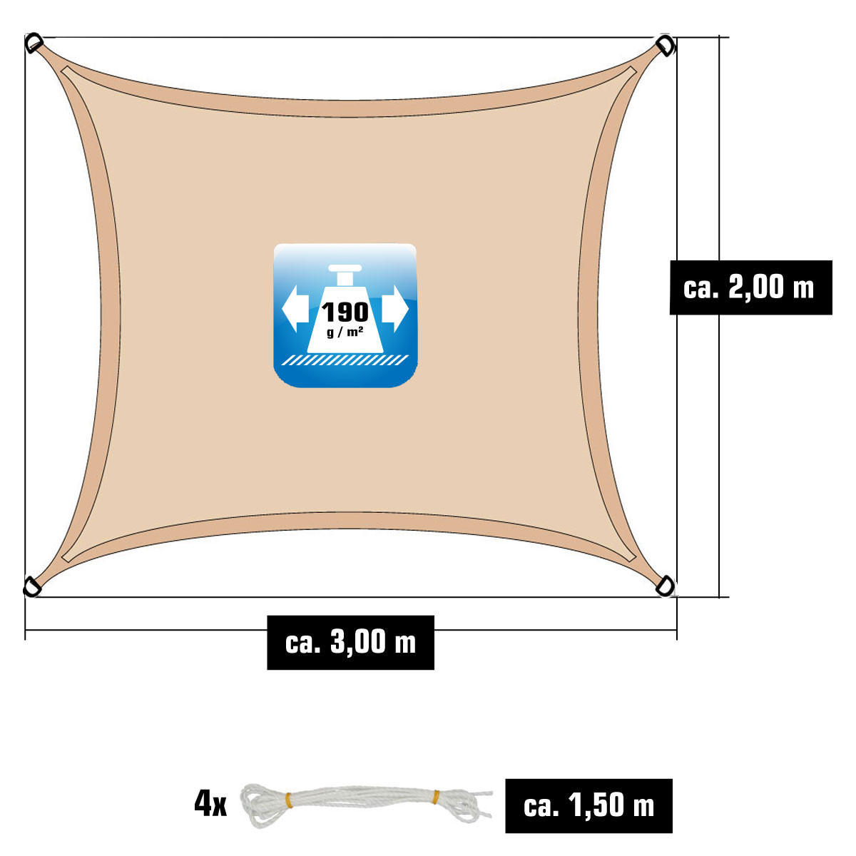 SONNENSEGEL 200/300 cm beige, rechteckig - Beige, Kunststoff (200/300cm) - Amanka