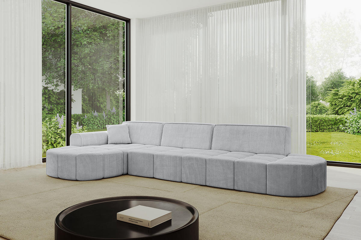 ECKSOFA Ottomane Links LIVO-L2 - 337x173x79,5 cm Grau - Grau, Holzwerkstoff/Textil (337/173cm) - ALTDECOR