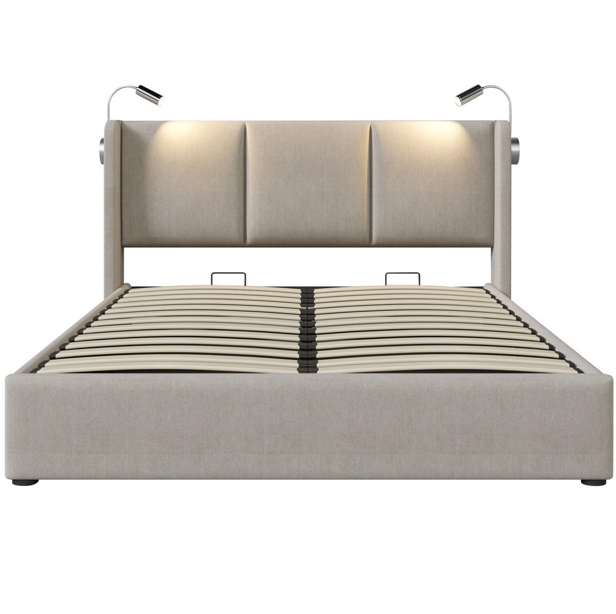 POLSTERBETT mit Bettkasten 160/200 cm mit Leselicht & USB, Beige - Beige, Textil (160/200cm) - BEAOK