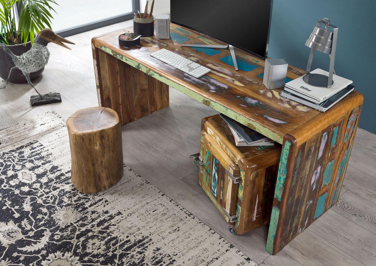 SCHREIBTISCH Altholz 170x65x76 mehrfarbig lackiert FREEZY #40 - Multicolor, Holz (65/170/76cm) - Massivmoebel24