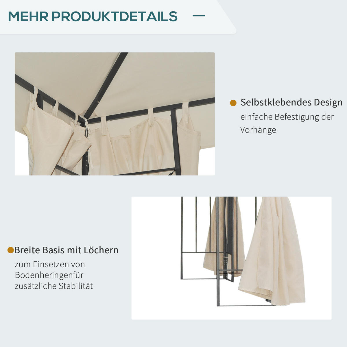 PAVILLON, Dunkelgrau/Cremeweiß, Metall, Polyesterbezug - Creme, Metall (295/265/295cm) - Outsunny