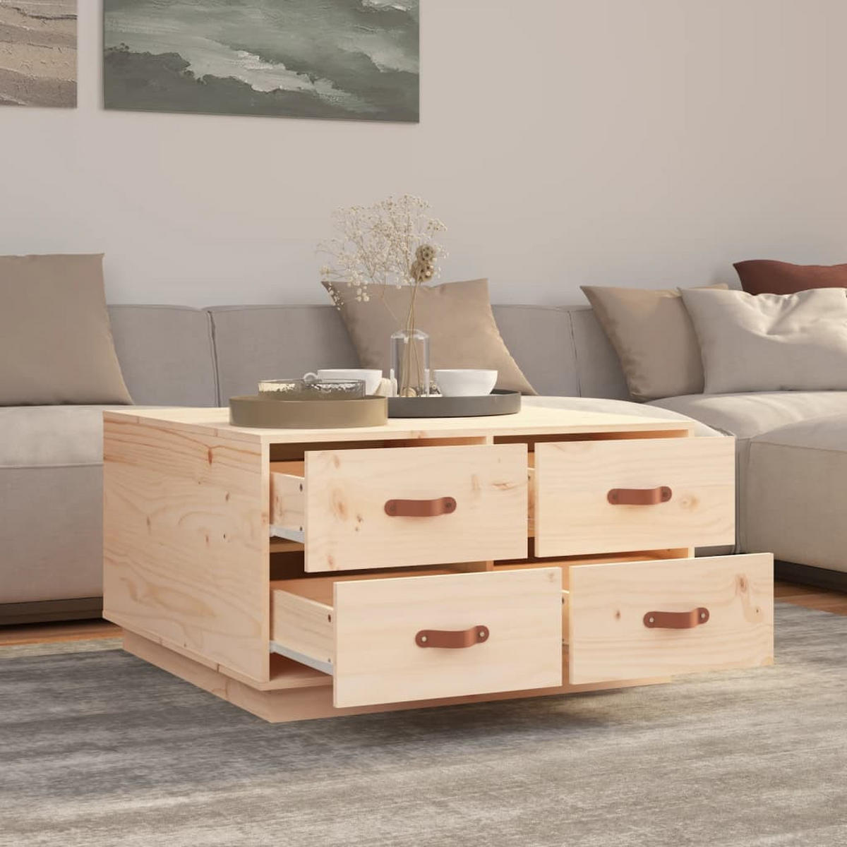 COUCHTISCH 80x80x45 cm Massivholz Kiefer - Naturfarben, Holz (80/45/80cm) - furnicato