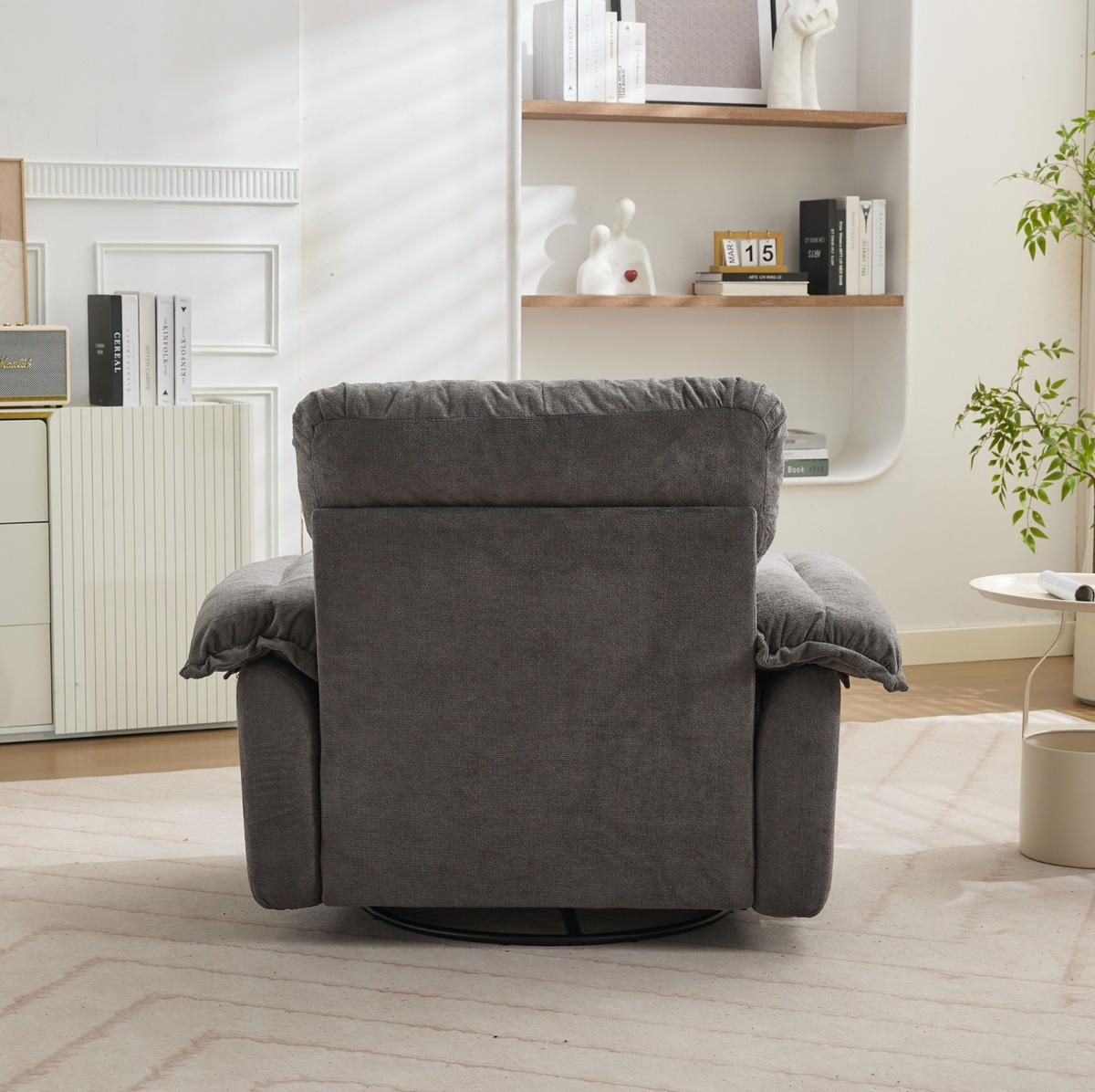 SESSEL mit 360°-Drehfunktion Oversized Chenille Grau - Grau, Metall (84/96/116cm) - Meubliv