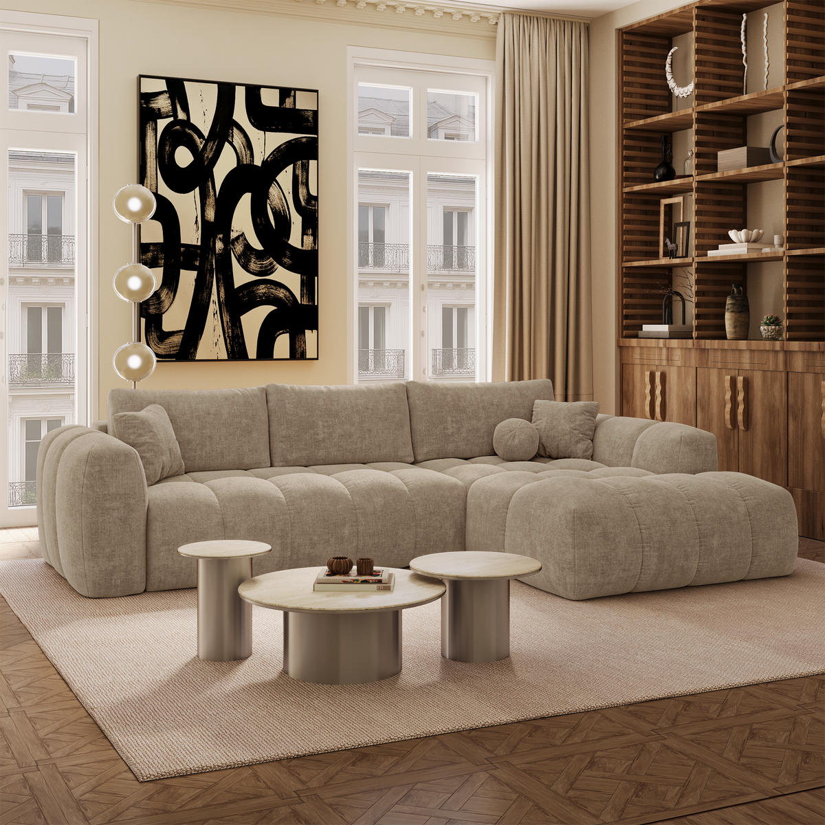 ECKSOFA rechtwinklig SKY Köpergewebe Taupe 310cm - Taupe, Textil (310/180cm) - Premium Interiors