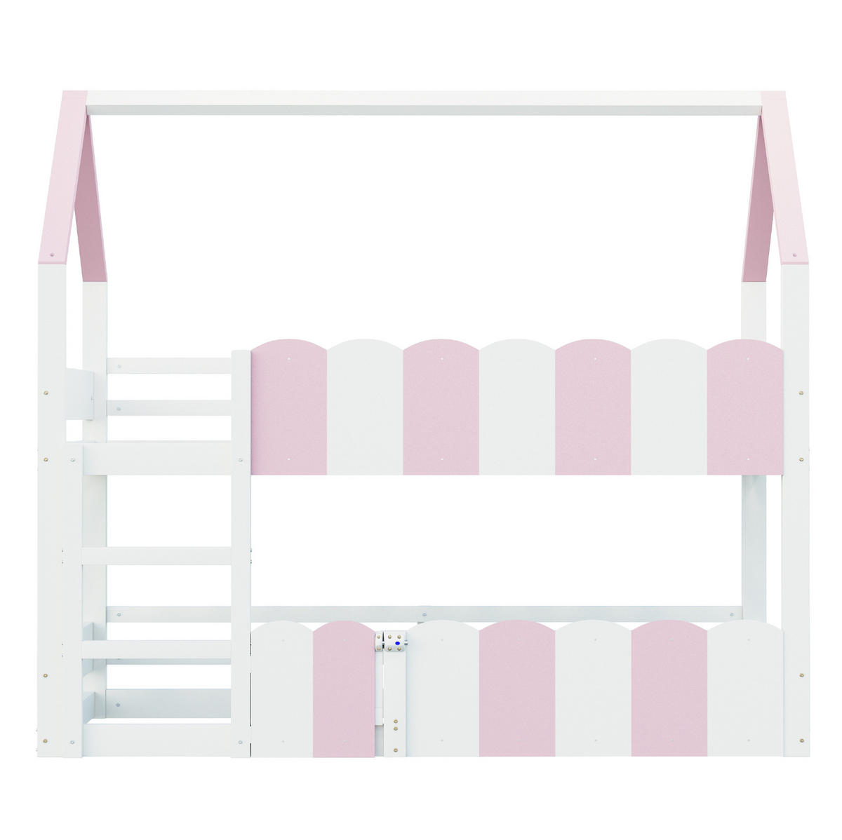 ETAGENBETT Kinder 90/200 cm Hausdesign mit Sicherheitsgeländern in Rosa und Weiß - Pink, Holz (90/200cm) - OKWISH