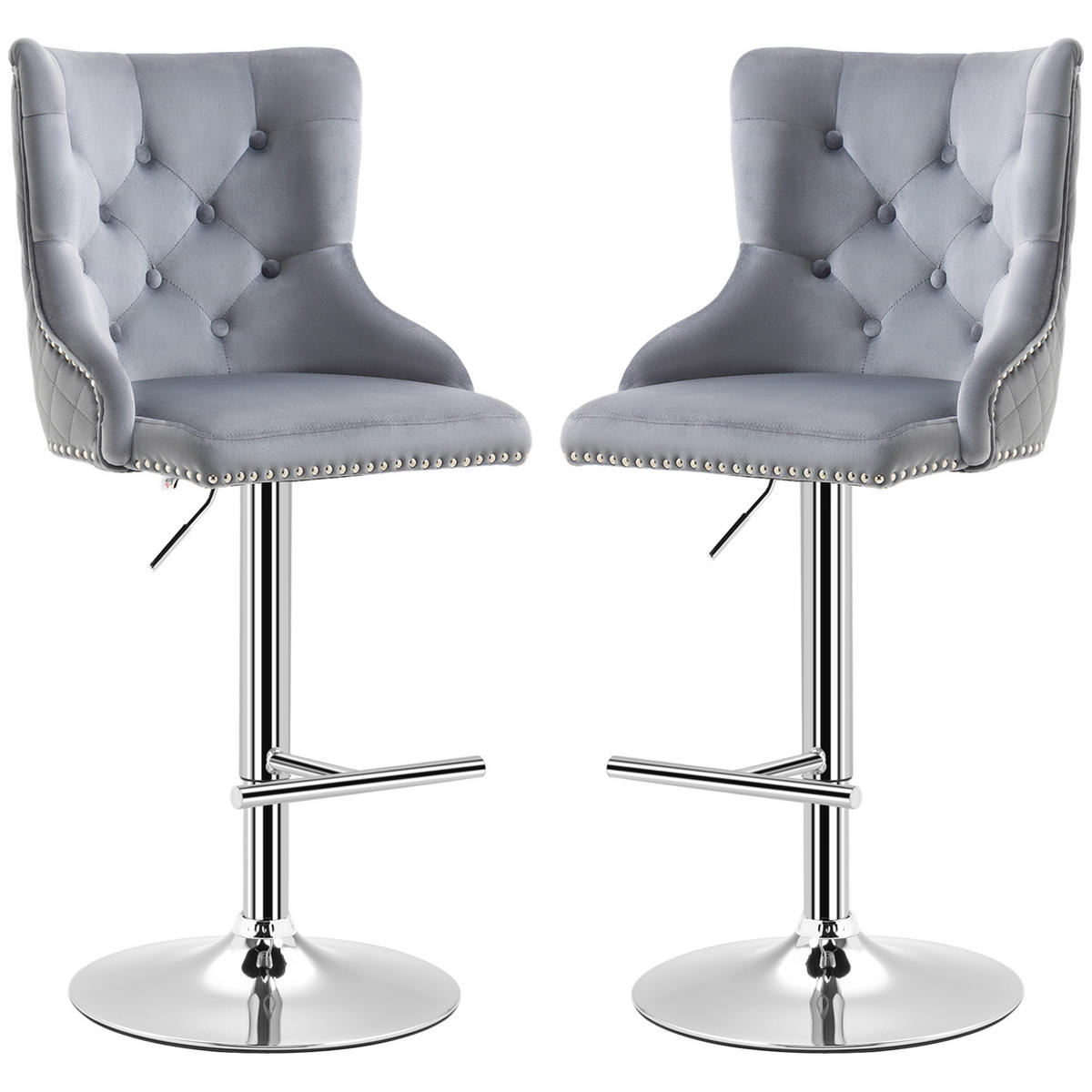 BARHOCKER 2er-Set DE-08064 höhenverstellbar, drehbar mit Fußstütze Grau - Grau, Metall (55/123/46cm) - ComfortXL