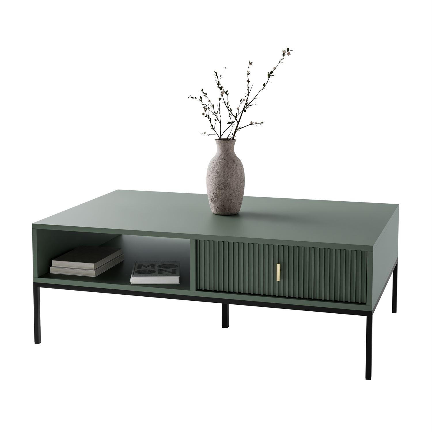 COUCHTISCH MIDNIGHT mit Schublade auf Gestell grün - Schwarz/Grün, Holzwerkstoff (68/104/39cm) - Lookway