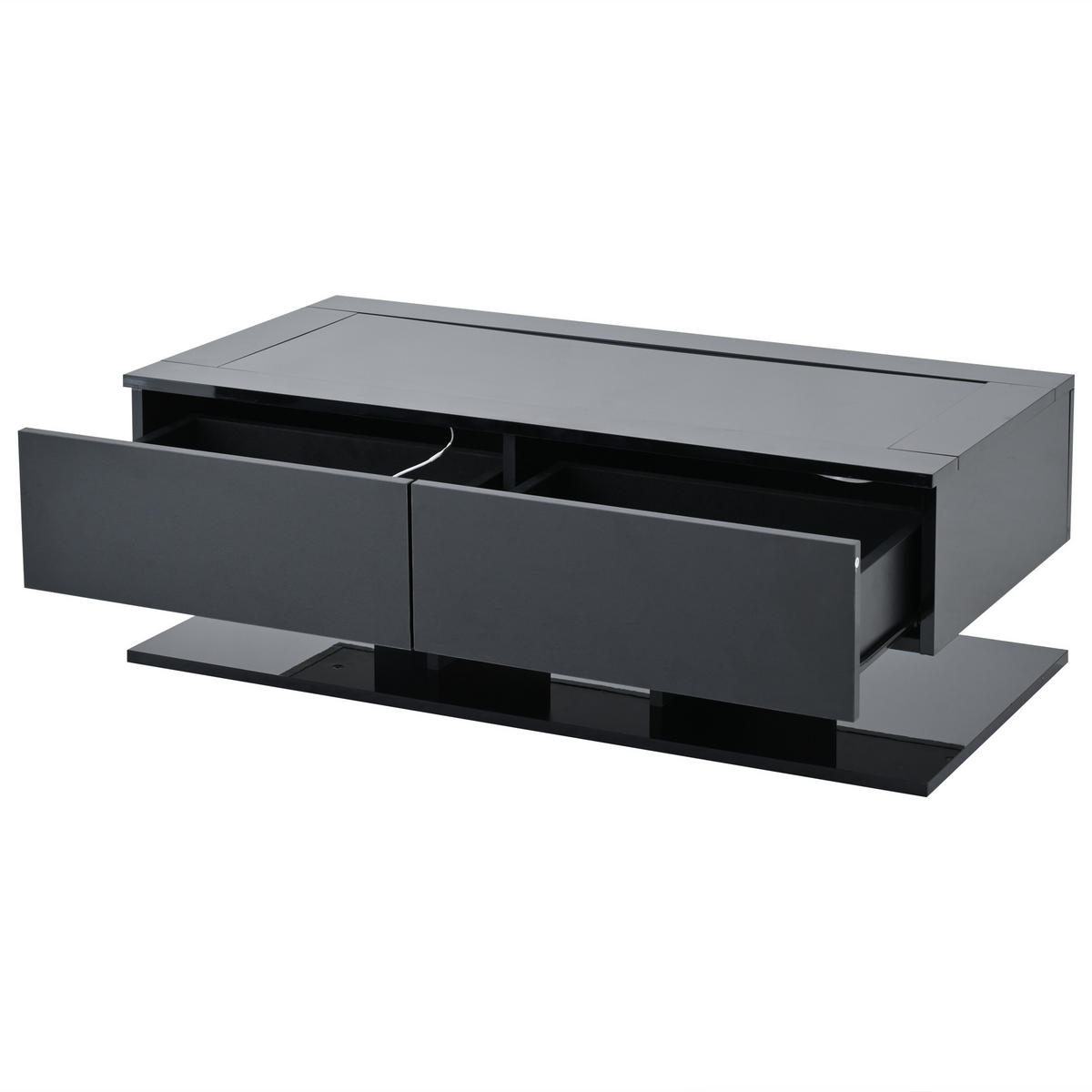 COUCHTISCH LED Schwarz Hochglanz 1 Schublade Glas 100x50x35cm - Schwarz, Holzwerkstoff (100/50/35cm) - FLIEKS