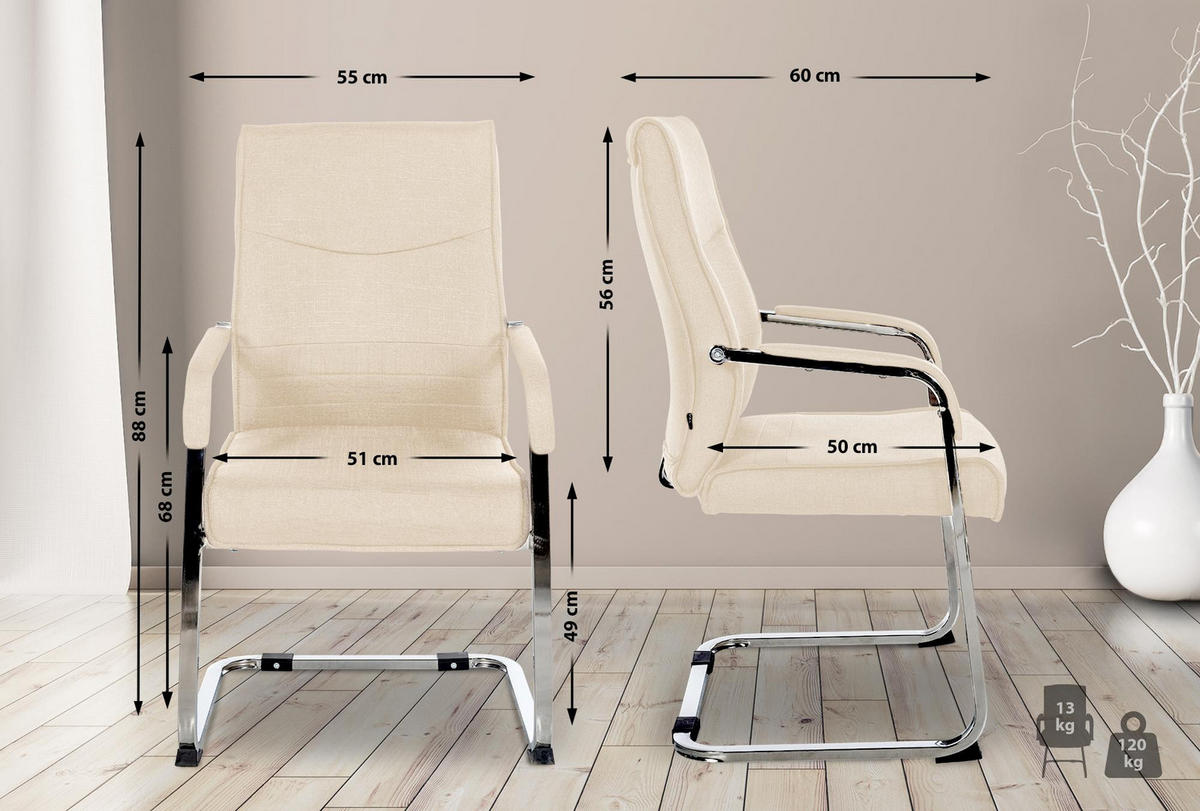 SCHWINGSTUHL 2er Set Stoff creme - Creme, Textil/Metall (55/88/60cm) - CLP