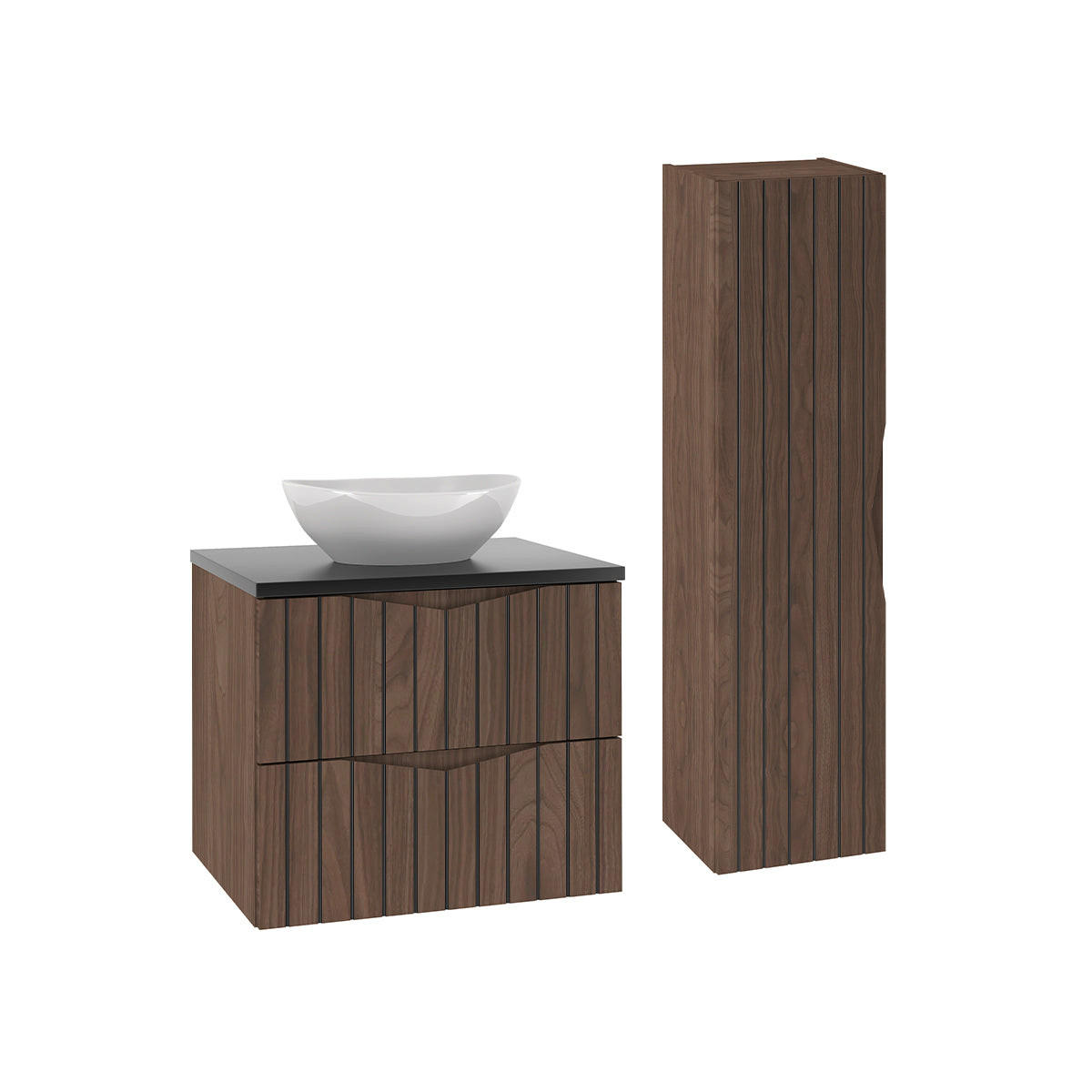 BADMÖBEL 60.6cm Siena 2er-Set Holz und Schwarz - Schwarz, Holzwerkstoff (60.6/52.2/46.5cm) - Petits-meubles