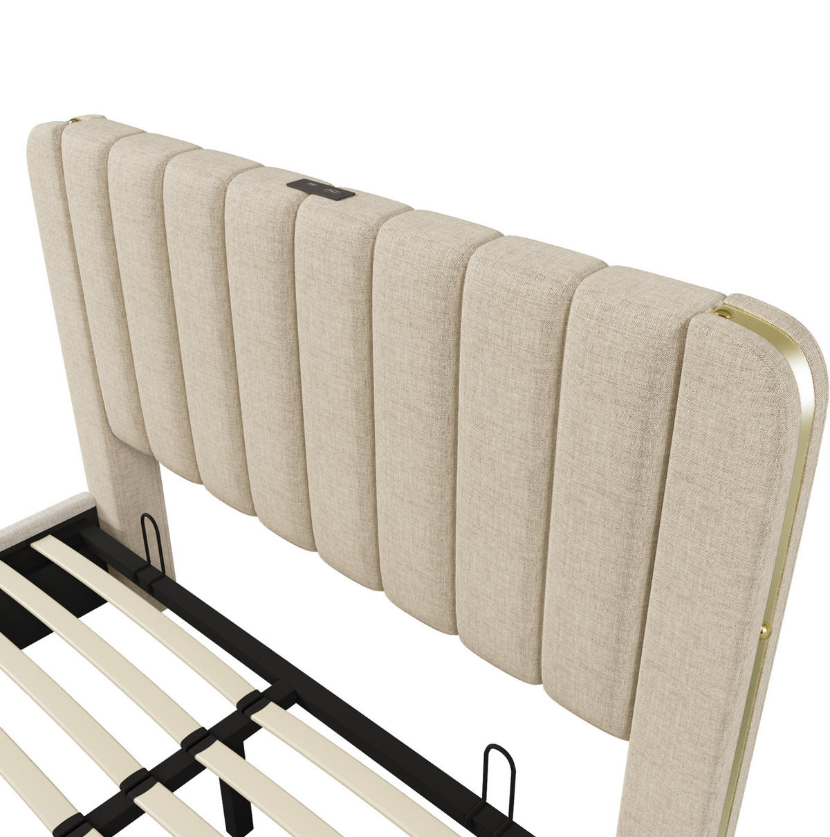 POLSTERBETT aus Leinenstoff 140x200 cm Beige mit hydraulischem Bettkasten, USB- und USB-C-Anschluss - Beige, Textil (140/200cm) - IVMEU