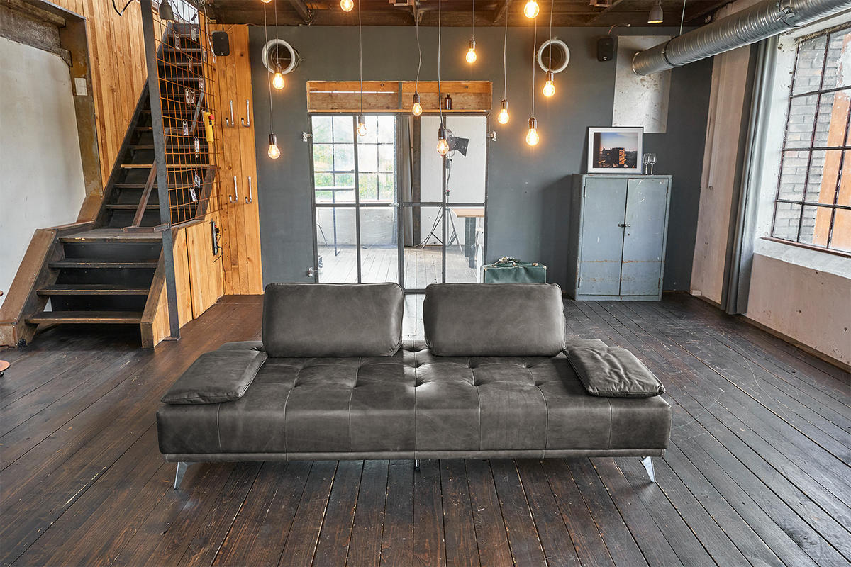SOFA WIOLO Grau Leder - Silberfarben/Grau, Leder (110/83/240cm) - KAWOLA
