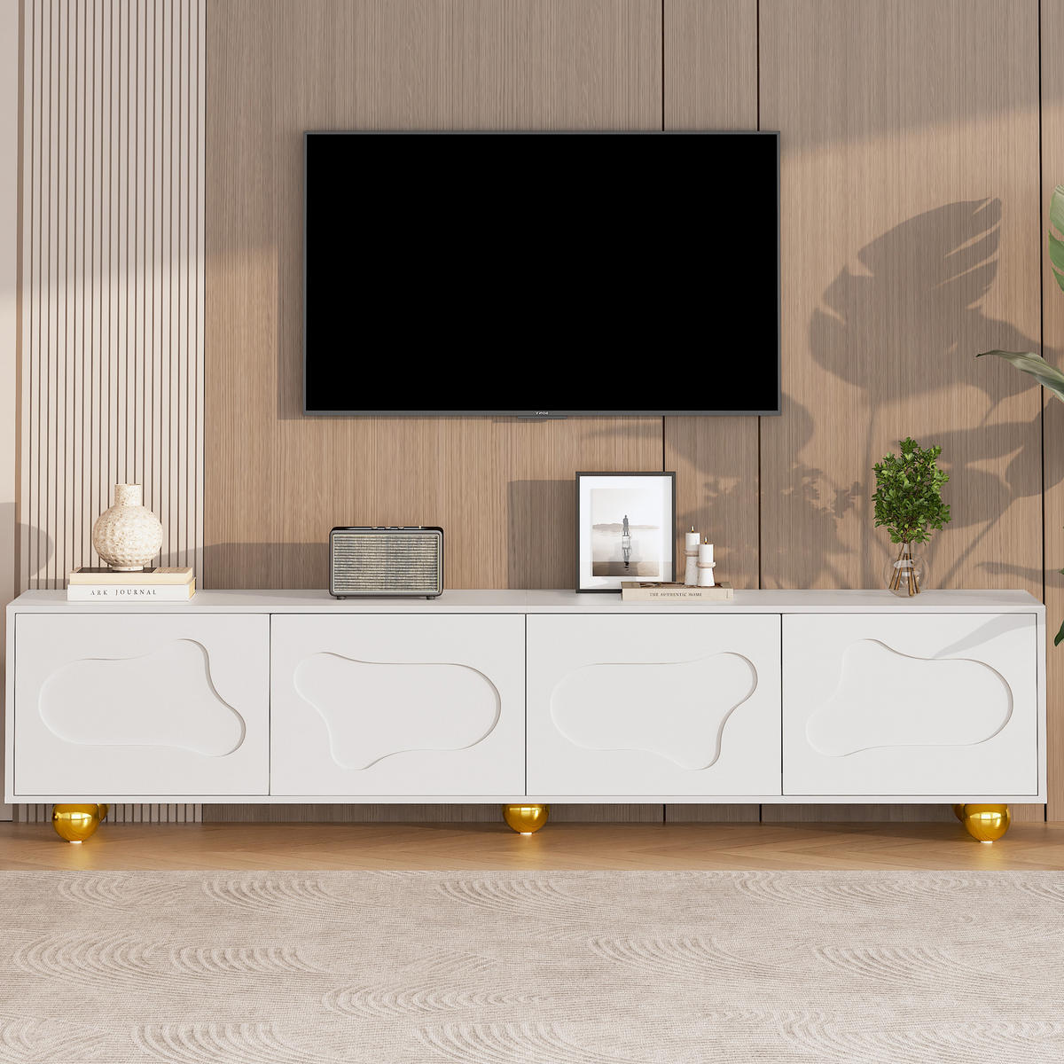 TV-ELEMENT180X40X45CM Weiß in Wolkenform für 75-Zoll Fernseher bis 60kg - Weiß, Holz (47.98/17.48/76.1cm) - Raelunyi