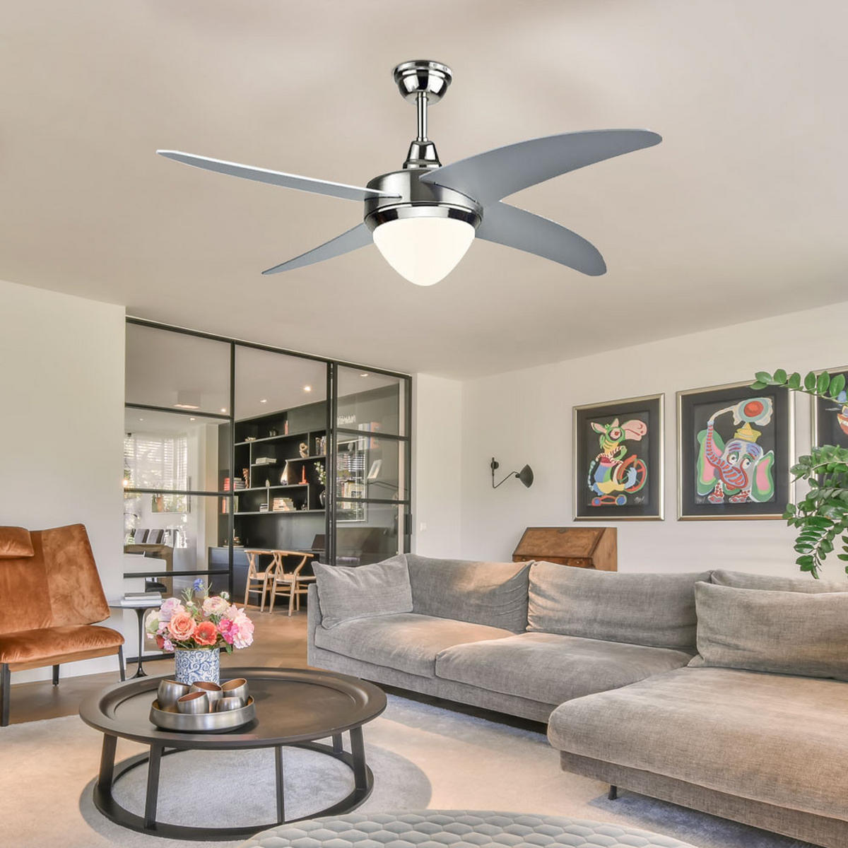 LED DECKENLEUCHTE Ventilator Silber - Silberfarben, Glas (106/106/39cm)