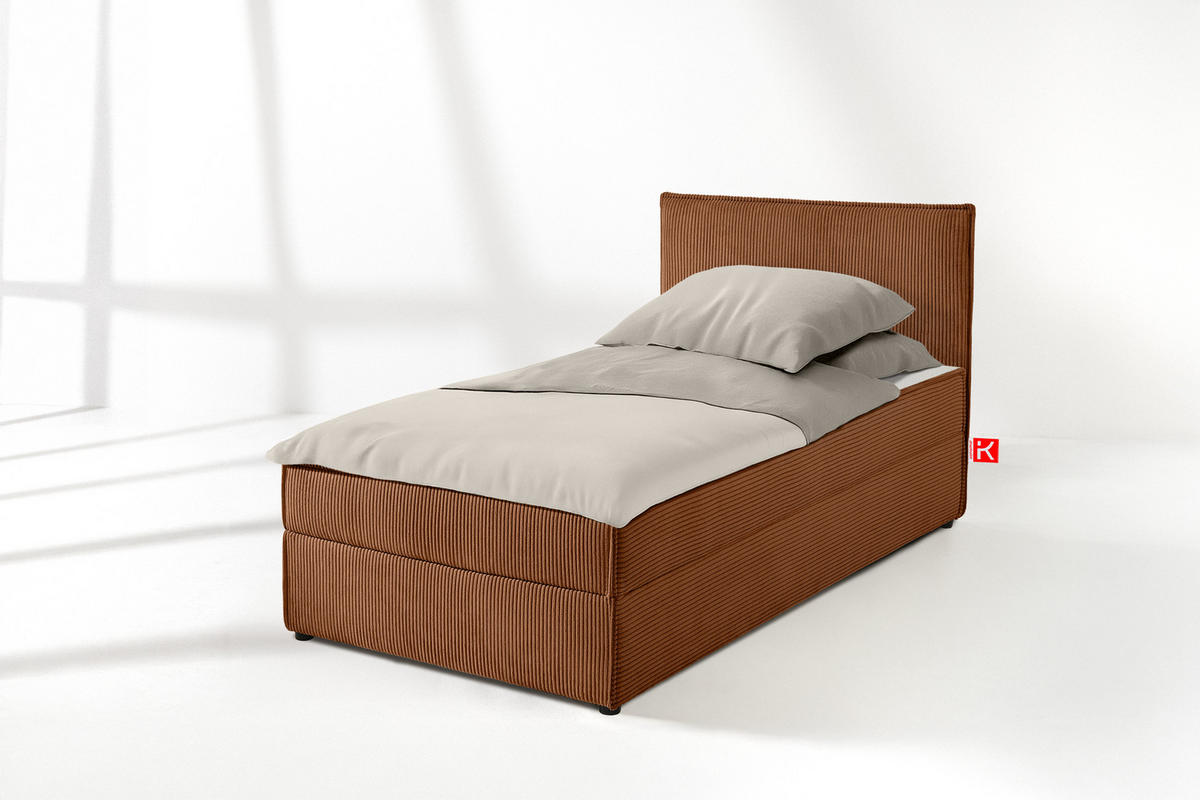 BOXSPRINGBETT ROTI Einzelbett, orange - Schwarz/Orange, Holz/Holzwerkstoff (80/200cm) - KONSIMO®
