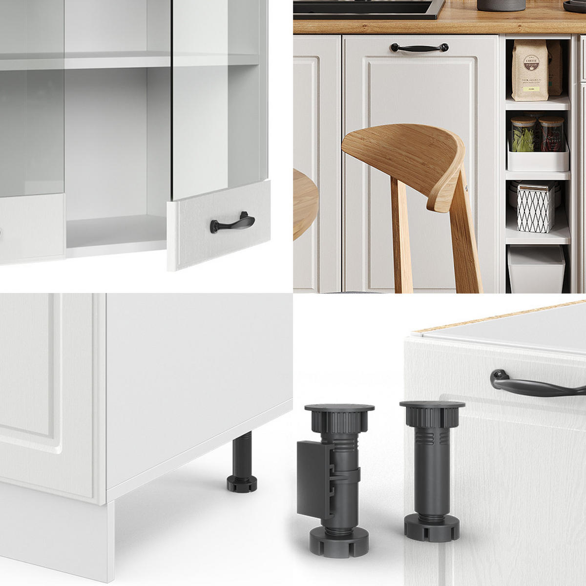SINGLEKÜCHE R-Line Weiß Landhaus/Weiß 160 cm, AP Marmor - Creme/Weiß, Holzwerkstoff (160/81.6/60cm) - Vicco