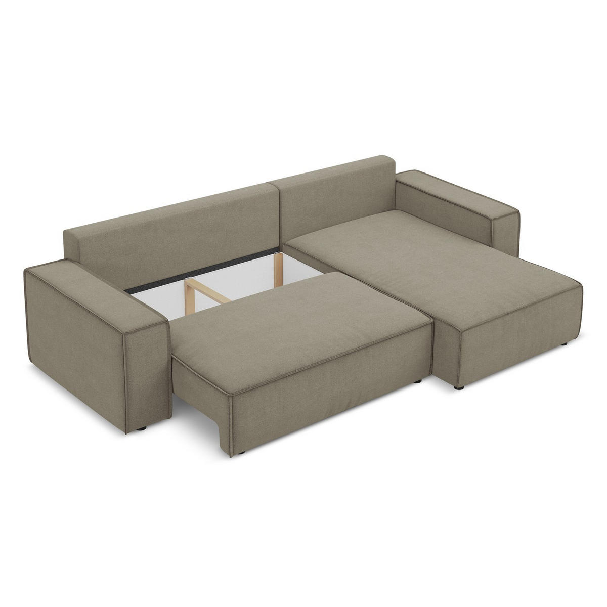 ECKSOFA mit Schlaffunktion Strukturstoff Stoff Beige - Beige/Schwarz, Kunststoff/Textil (290/185cm) - LaMiaSofa